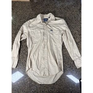 Wrangler Mens Western Snap Button Down Shirt Tan Khaki Long Sleeve Size Medium